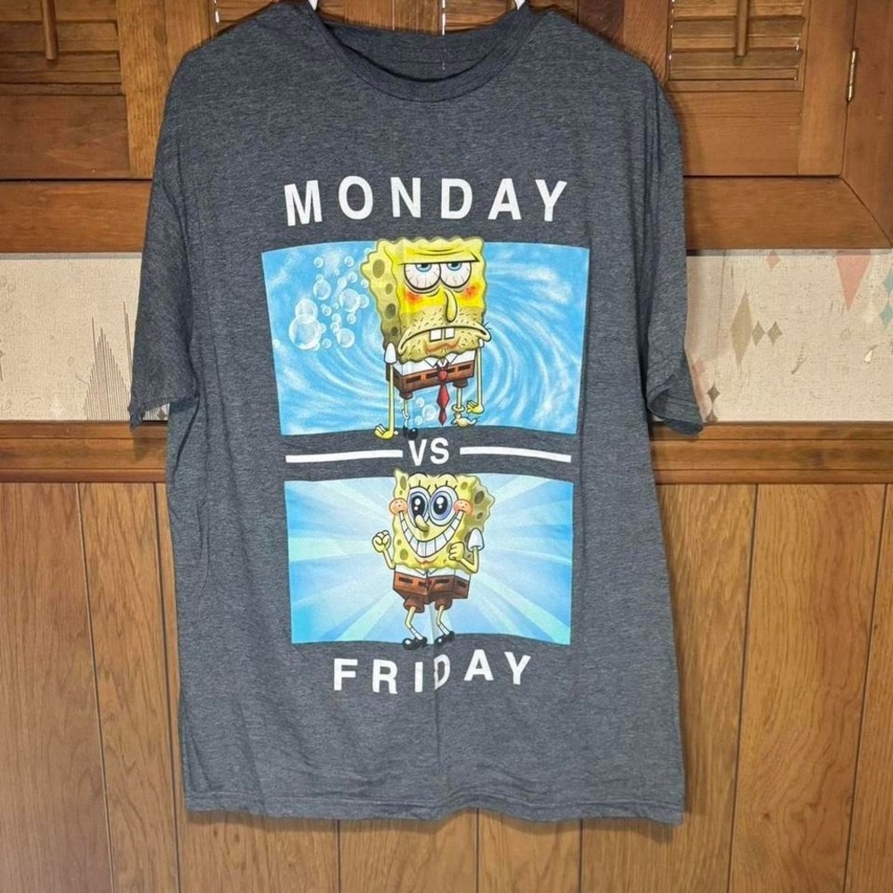 Monday vs Friday SpongeBob SquarePants grey t-shirt Size XL‎